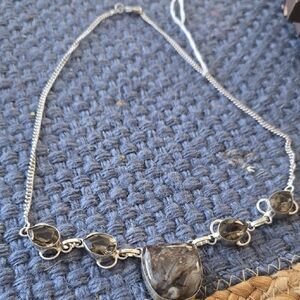 Elegant Silver Necklace with Smoky Quartz Accents COSTUME NWT
